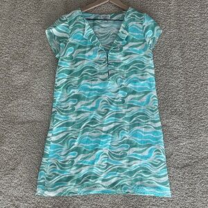 HIHO A line Sun Dress 100% Linen Aqua and Green Embroidered Women’s Small